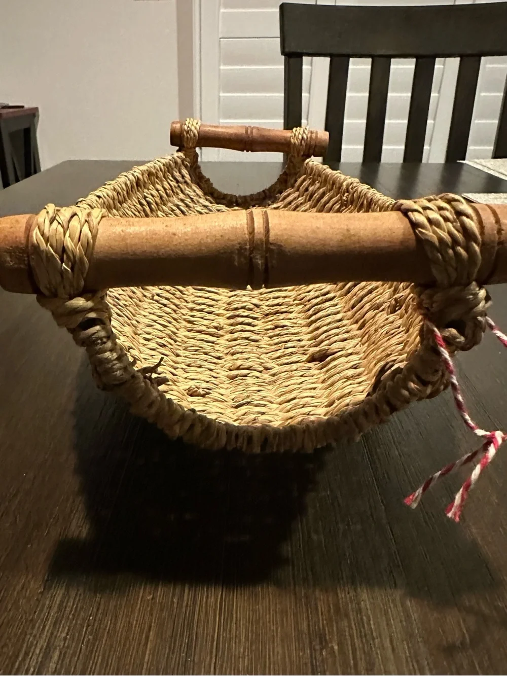Vintage BURLINGTON BASKET CO Woven Gondola Boat Tray Wood Handles
